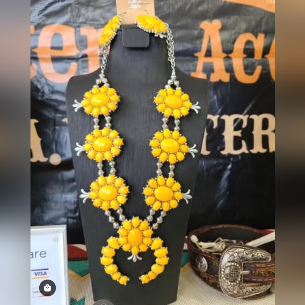 Yellow Squash Blossom Necklace Set
